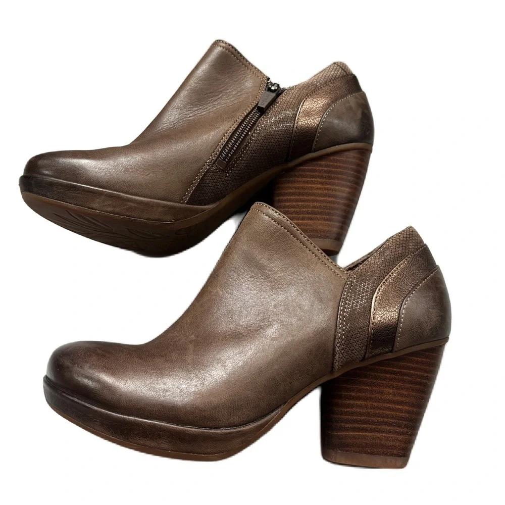Dansko Marcia Boots Leather Burnish Nubuck Teak Brown Block Heel Size 37 Booties